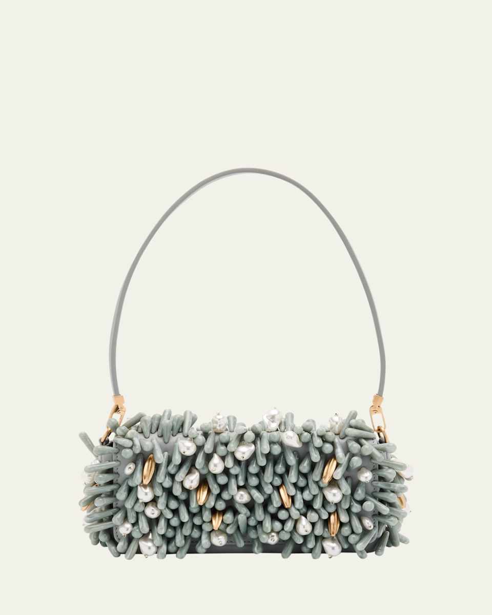 Perla Beaded Leather Clutch Bag